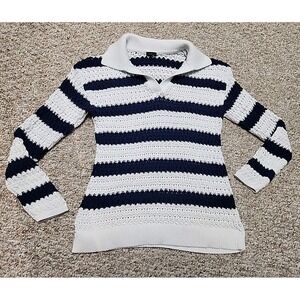 Talbots Women's M Open Stitch Johnny Collar Nautical Pullover Sweater